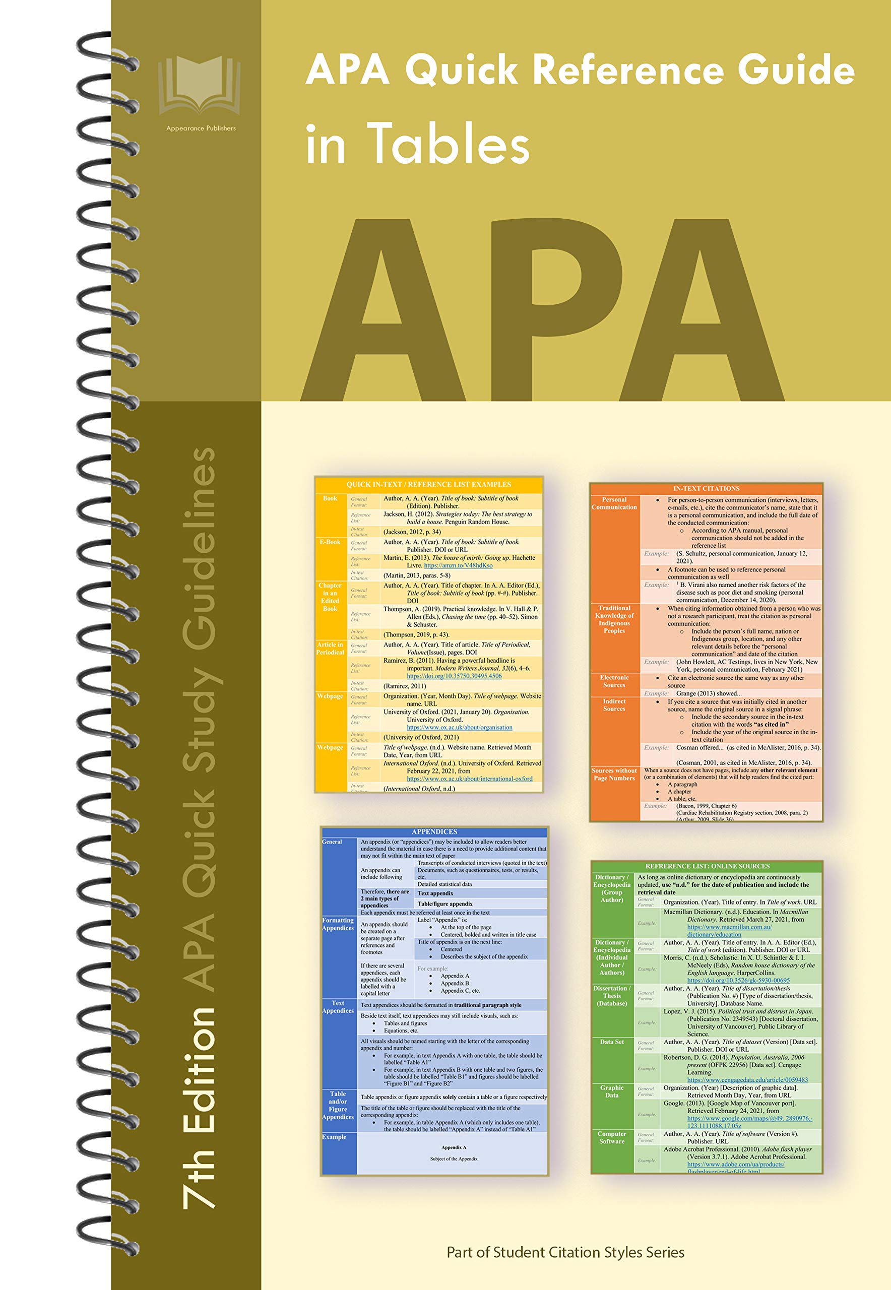 APA Quick Reference Guide in Tables 7th Edition APA Quick Study