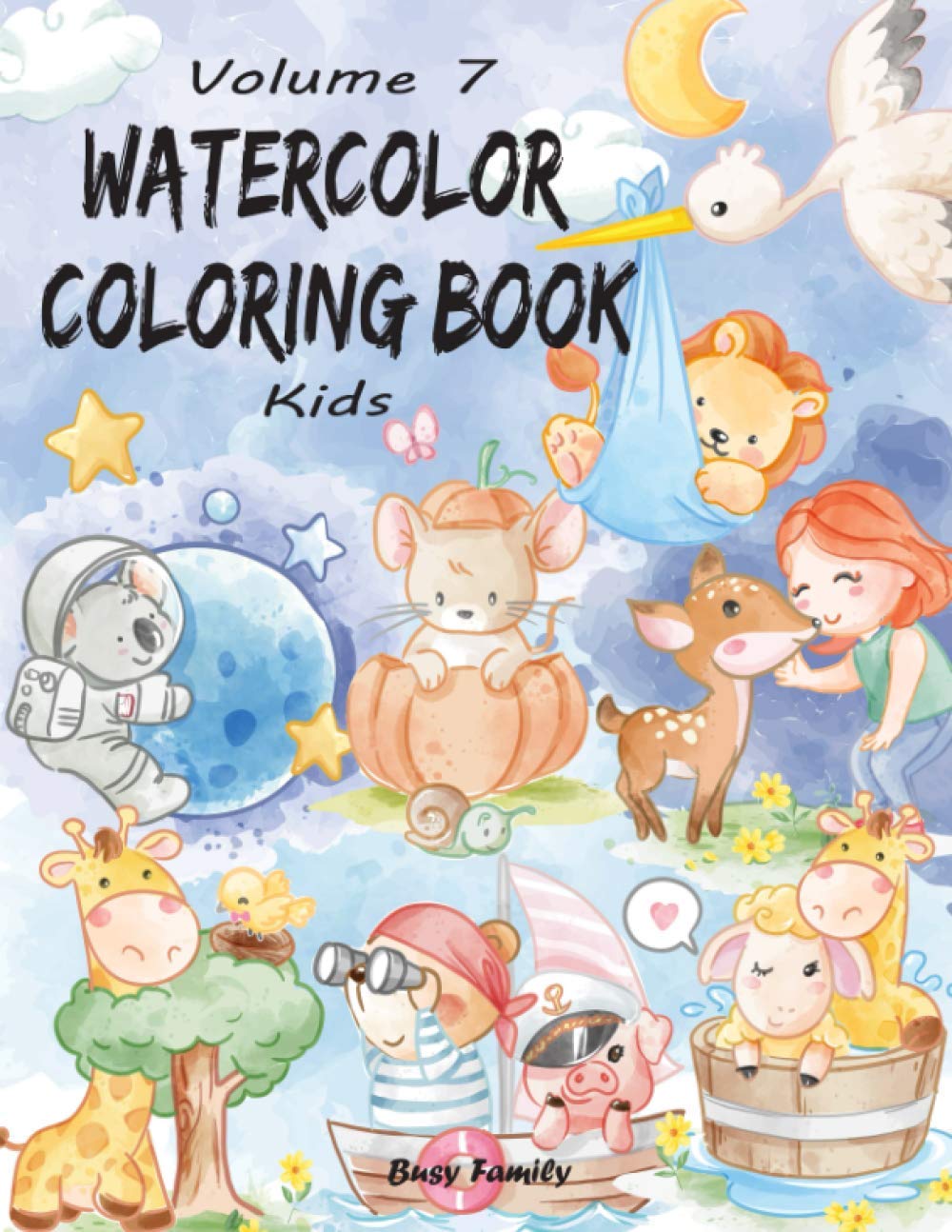 Watercolor Coloring Book Kids: (Volume 7) 12 ADORABLE Contemporary ...