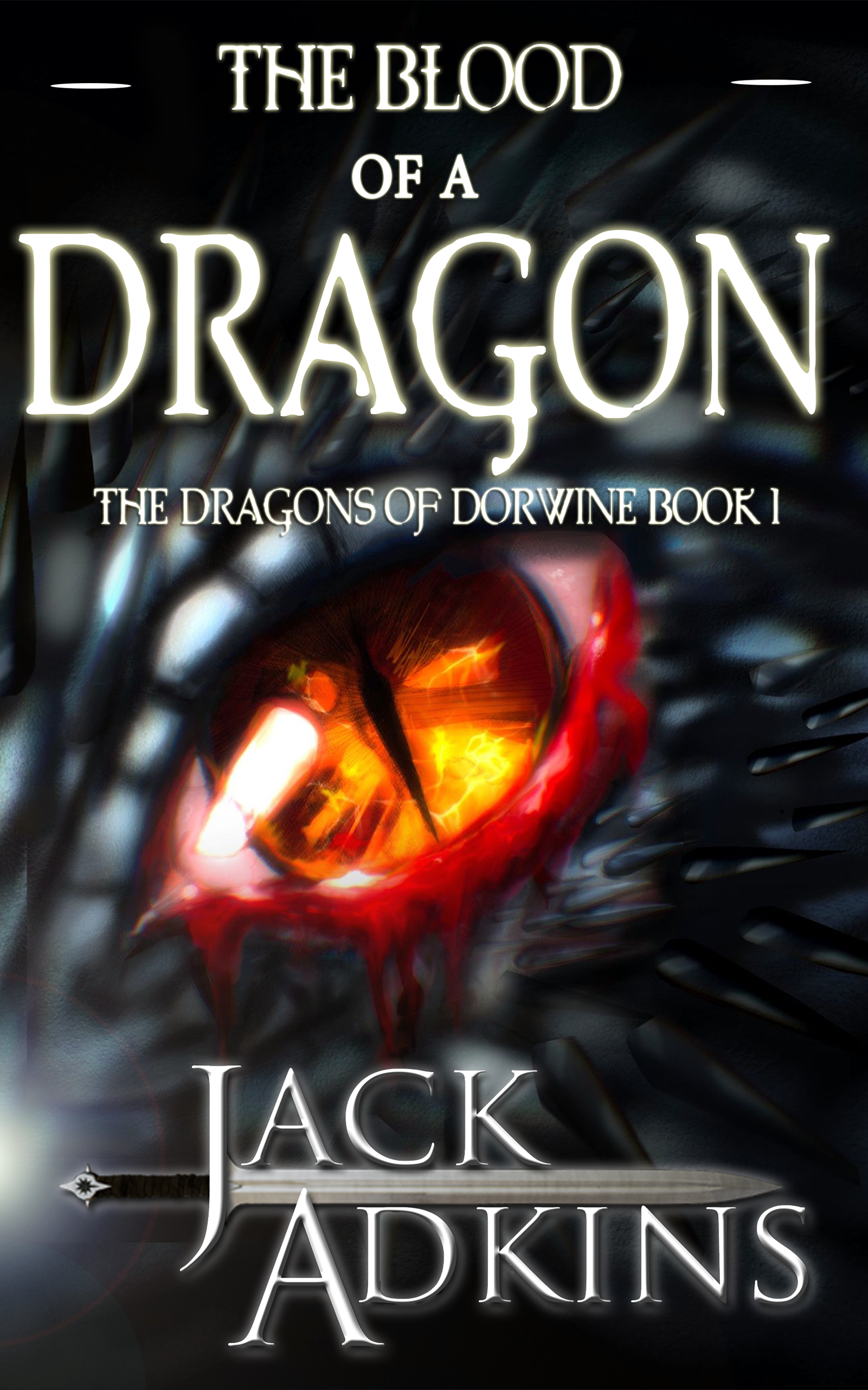The Blood of a Dragon by Jack Adkins: a black dragon with a fiery eye, bleeding