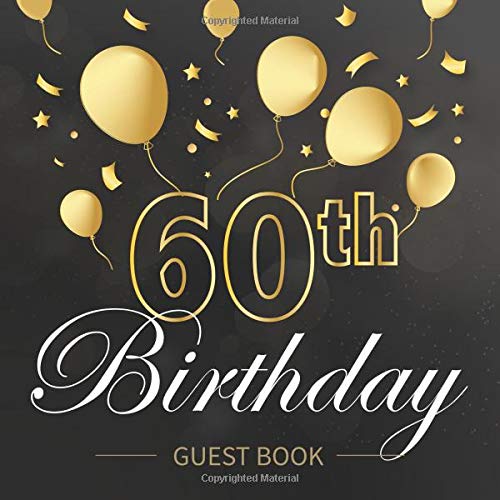 60th Birthday Guest Book Beautiful Gold Party Balloons and Confetti