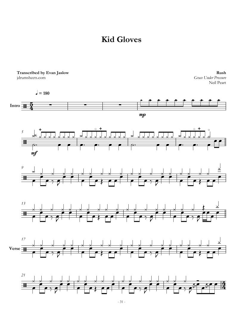 Rush Kid Gloves Drum Sheet Music by Evan Jaslow Goodreads