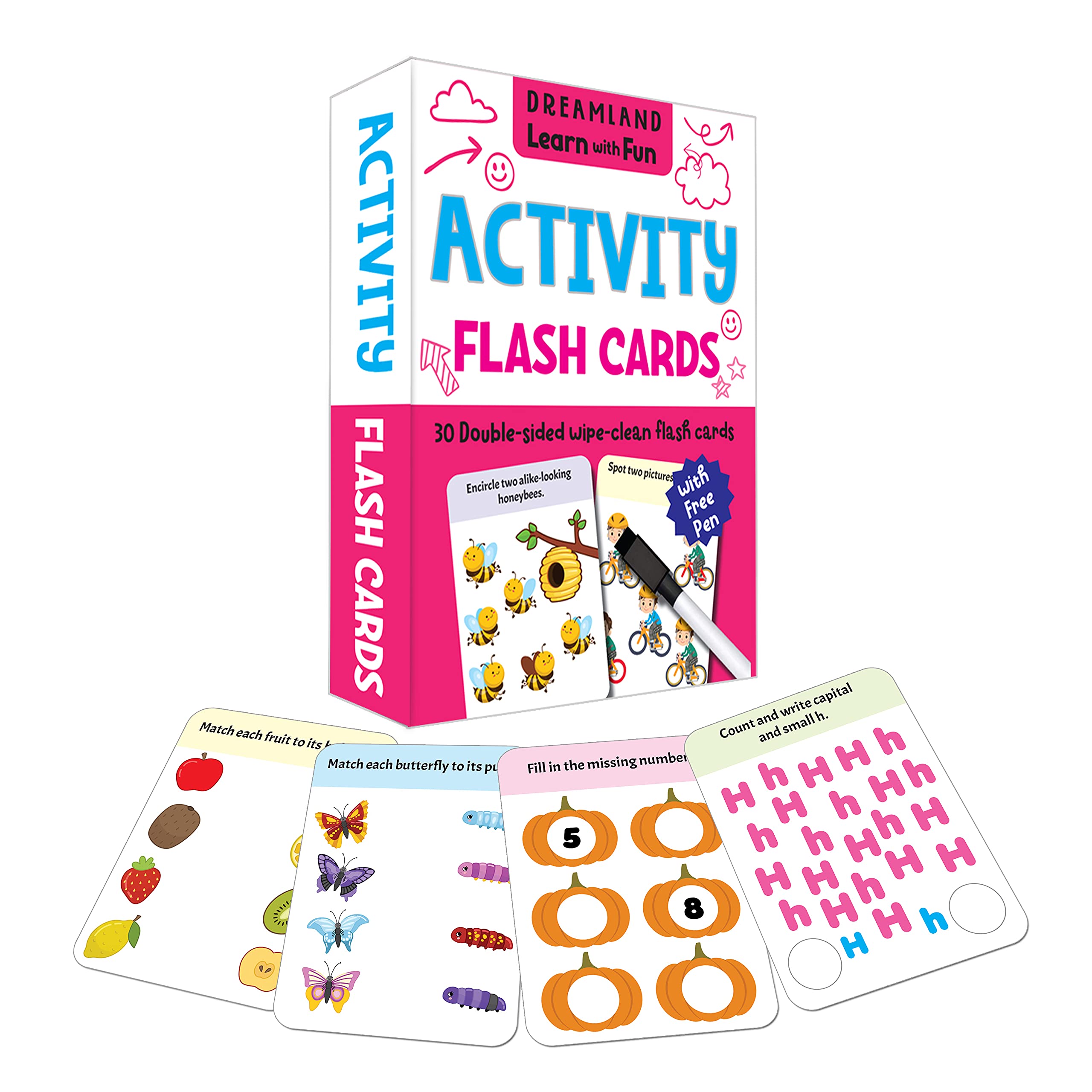 Flash Cards Activity 30 Double Sided Wipe Clean Flash Cards for Kids