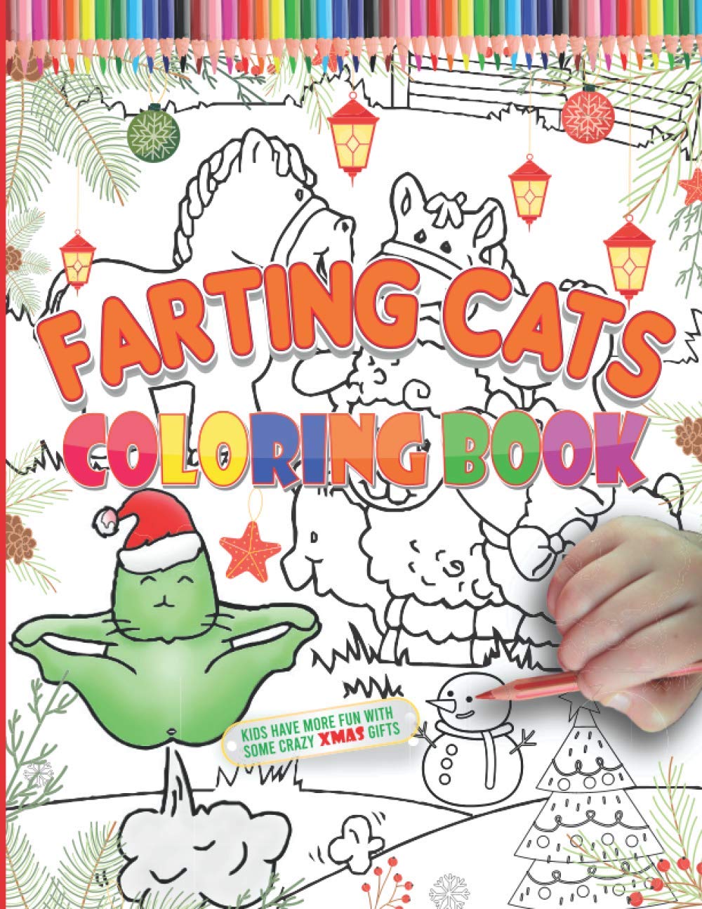 Farting Cats Coloring Book: Funny Christmas cats farting workbook for ...