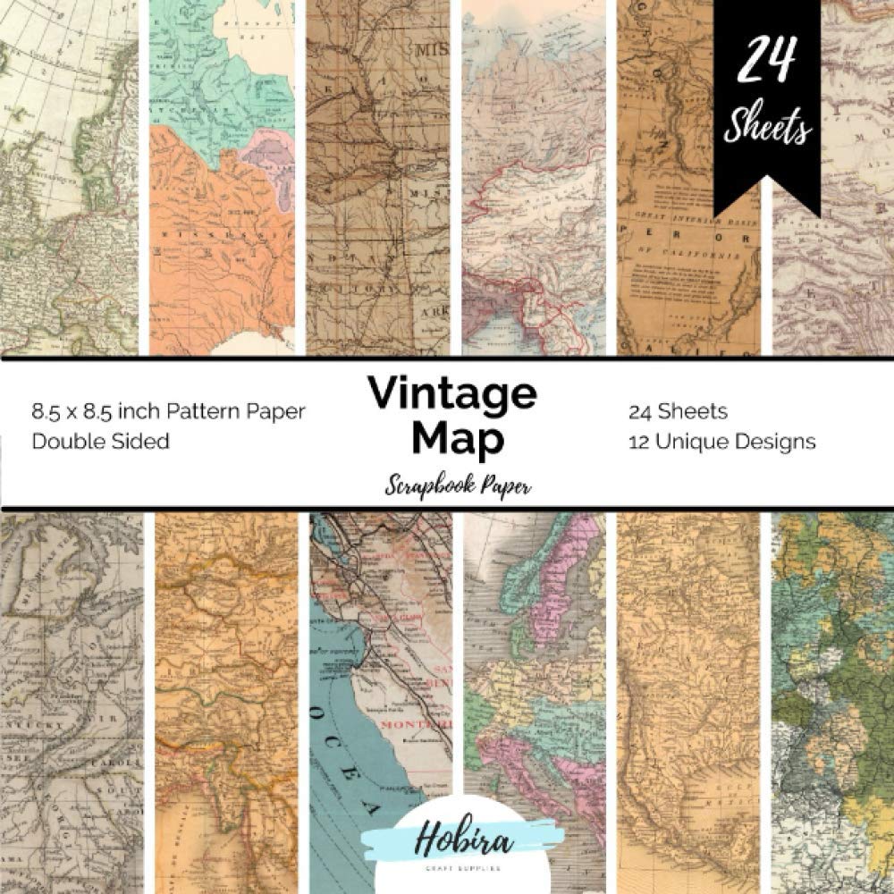Vintage Map Scrapbook Paper Pattern Paper Double Sided 8.5x8.5 Decorative Paper for Card Making