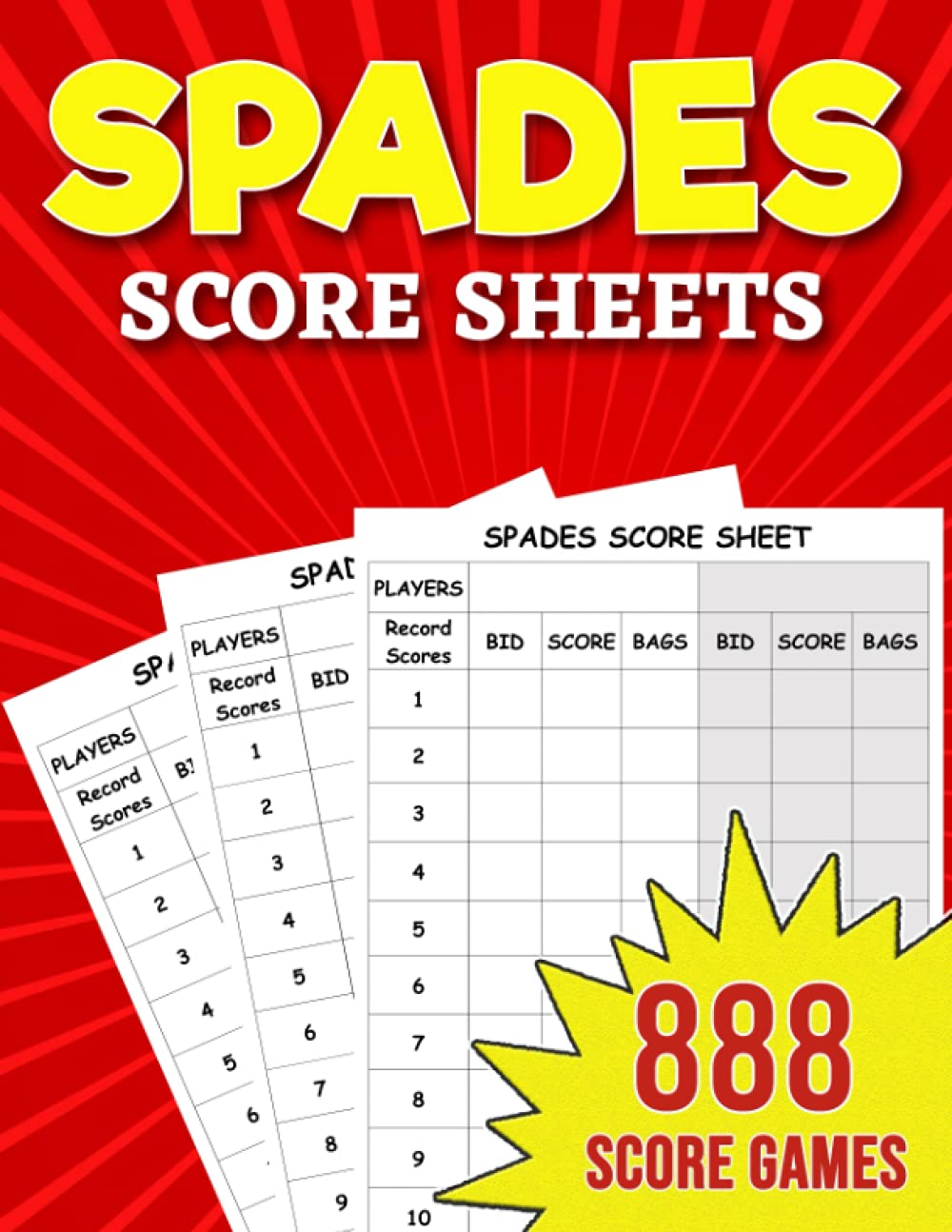 Spades Score Sheets 888 Score Pads for Scorekeeping Spades Score