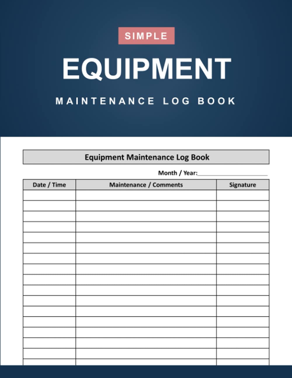 Equipment Maintenance Log Book Repairs And Maintenance Record Book For