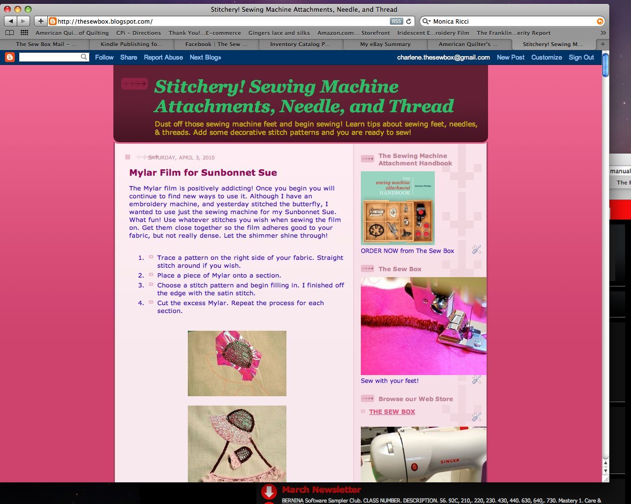 Stitchery! Sewing Machine Attachments, Needle, and Threads by Charlene