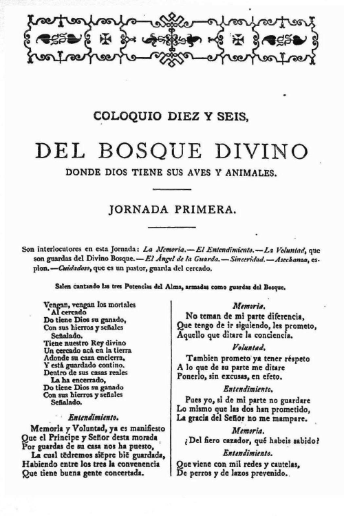 Coloquio XVI Del Bosque divino. Donde Dios tiene sus aves y animales