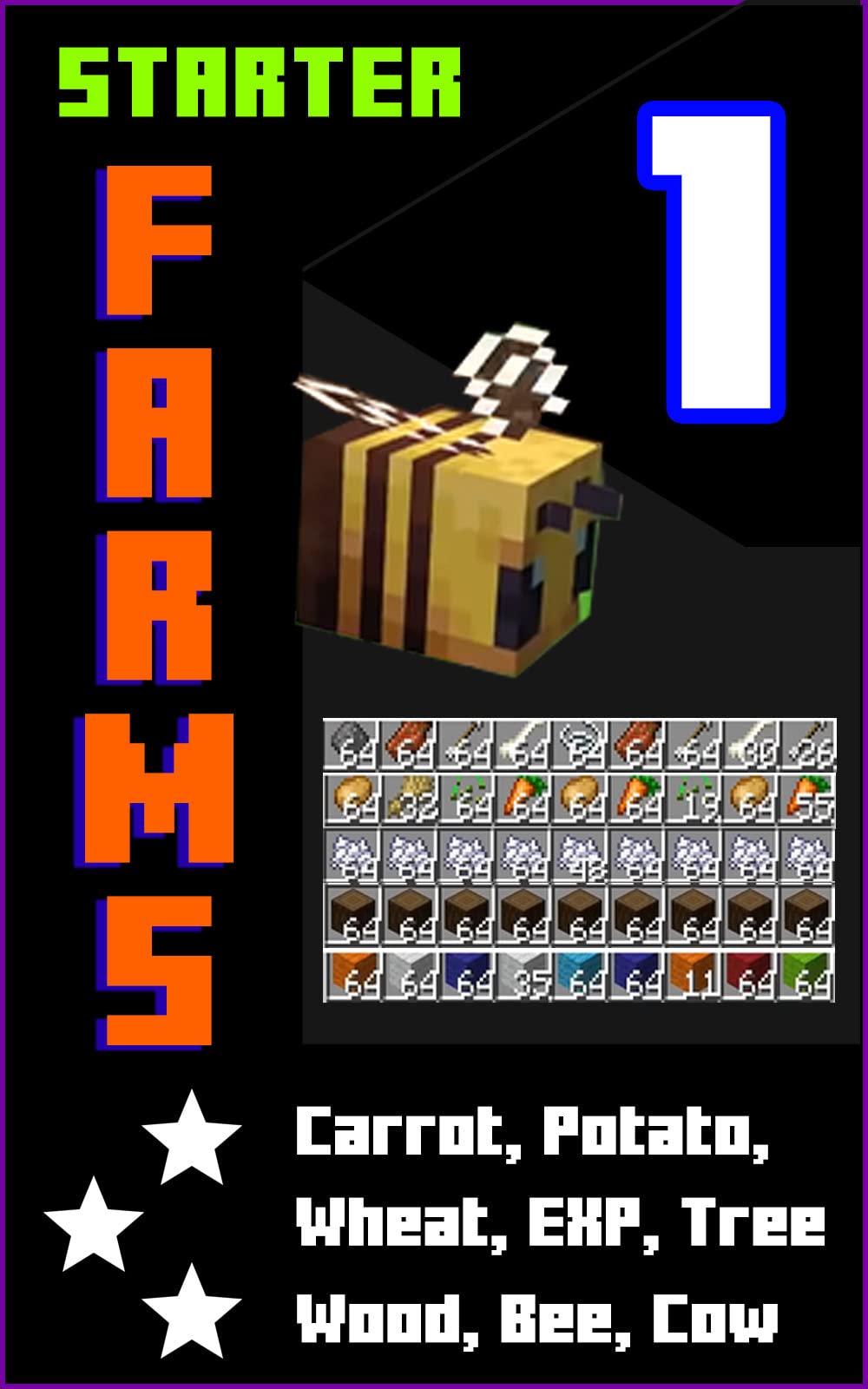 Minecraft: Starter FARMS Easy and Fastest 1: Carrot, Potato, Wheat, EXP, Tree, Wood, Bee, Cow