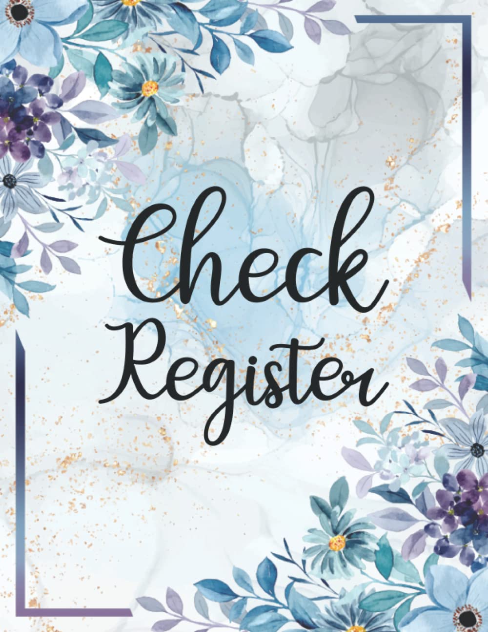 Check Register Cover Theme Floral Design Flower Frame with Marble