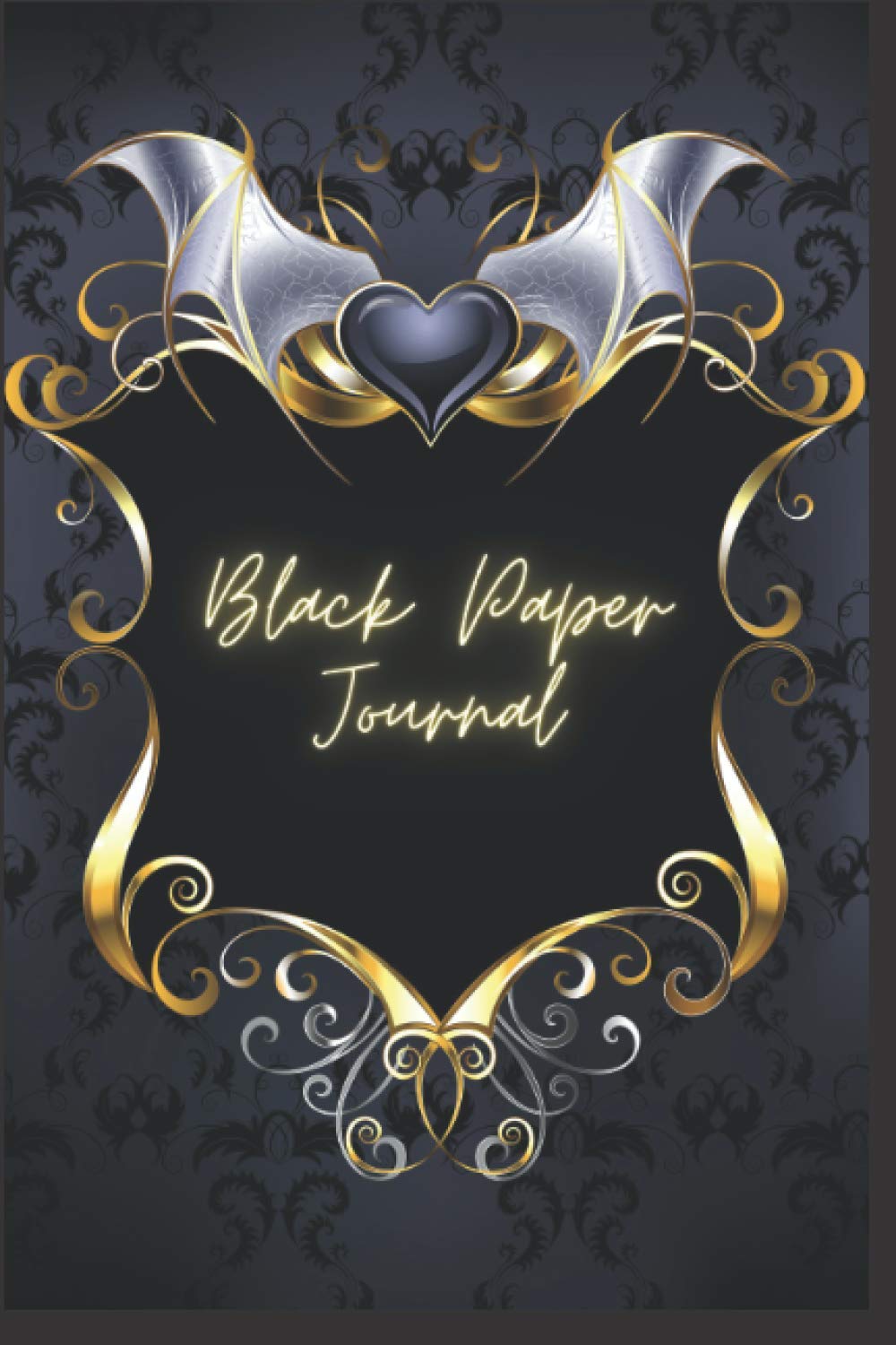Black Paper Journal Black Vampire Heart Notebook,120 Pages, White
