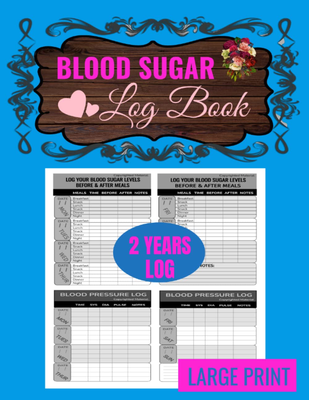 Blood Sugar Log Book Track Your Diabetes Glucose Blood Sugar Levels