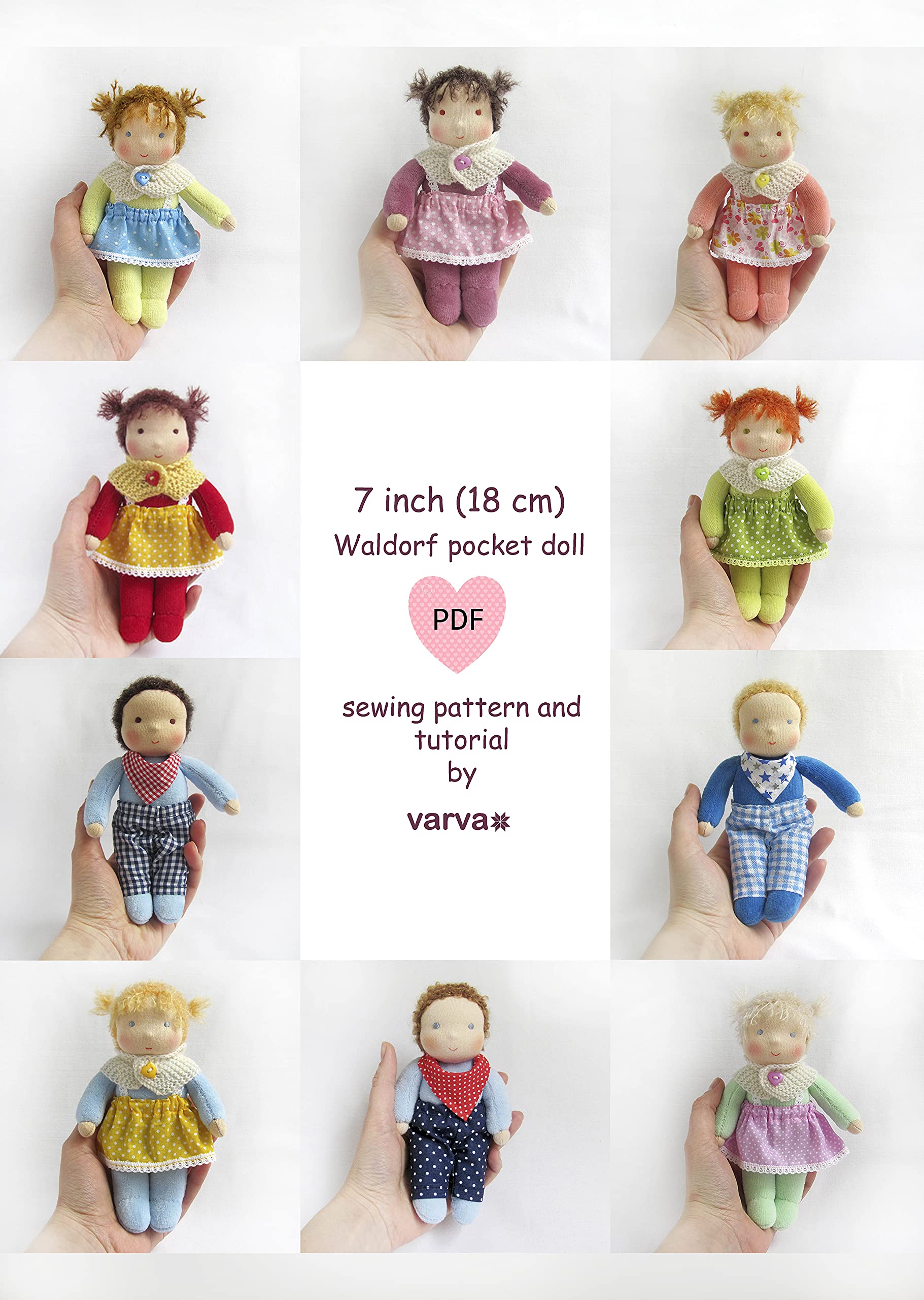 DIY sewing pattern and tutorial of a 7 inch (18 cm) Waldorf pocket doll