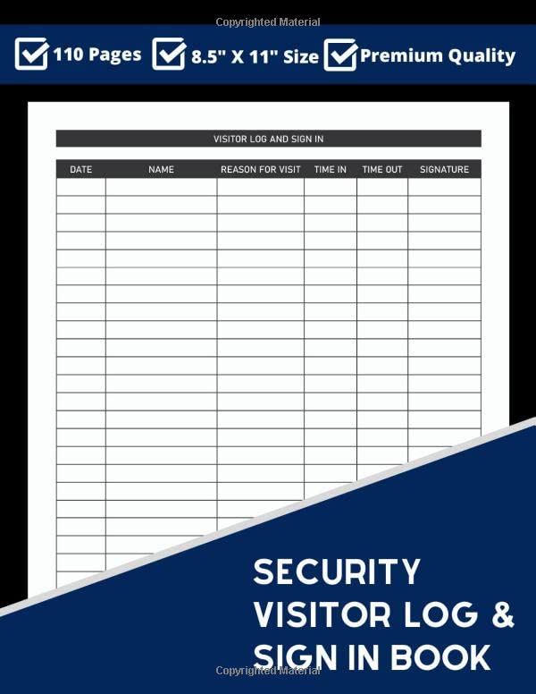 Security Visitor Log and Sign in Book Log Book for Front Desk Security