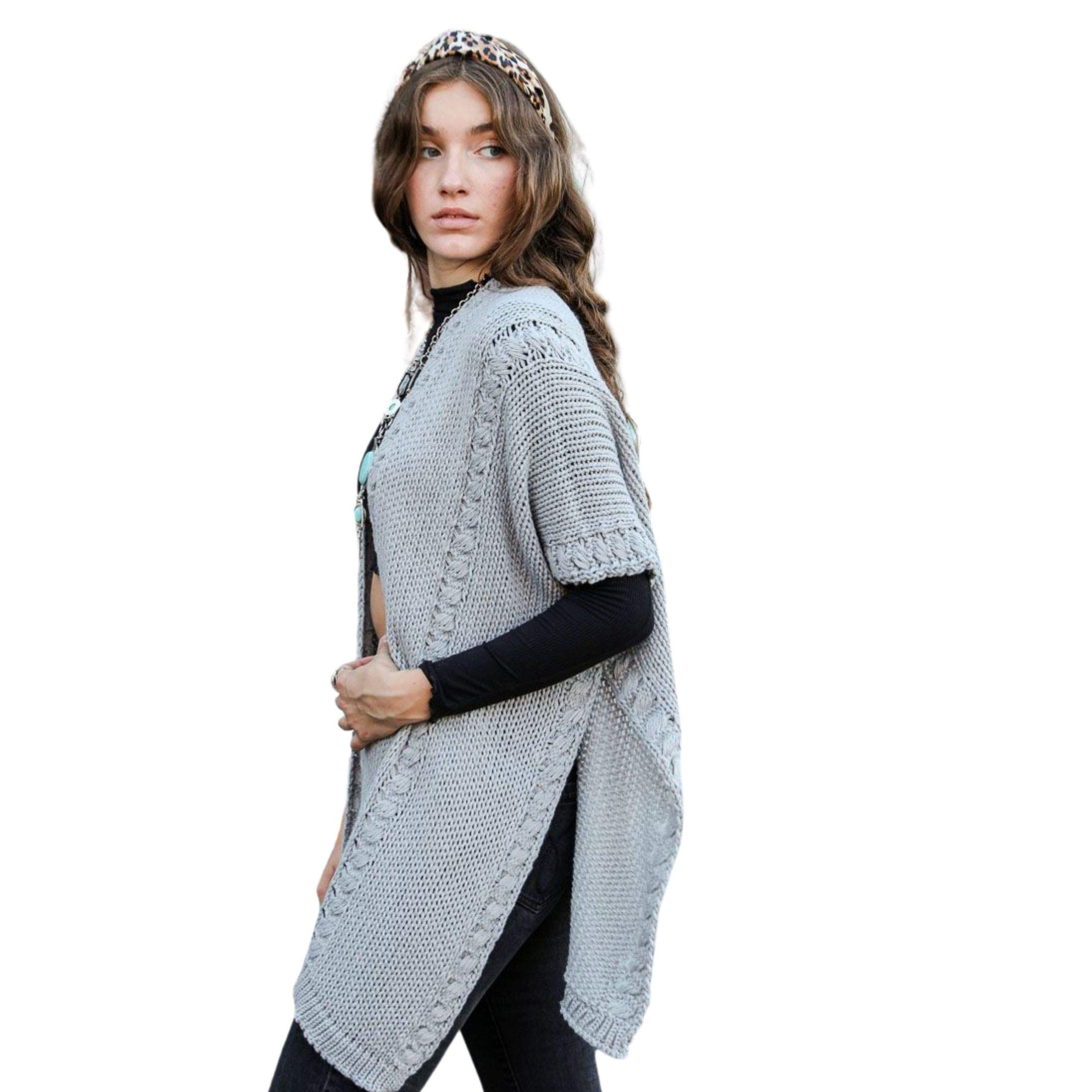 TD Collections Women Poncho Shawl Fall Cardigan Open Front Braided