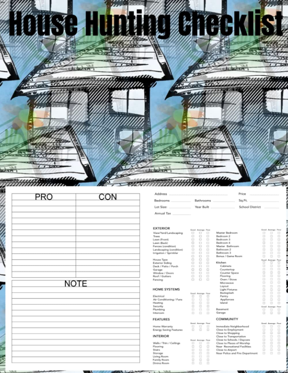 House Hunting Checklist Home Buying Journal And Notes Log Planner to