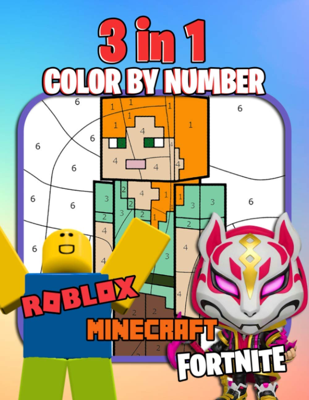 3 in 1 Color By Number Fortnite Roblox Minecraft Collection