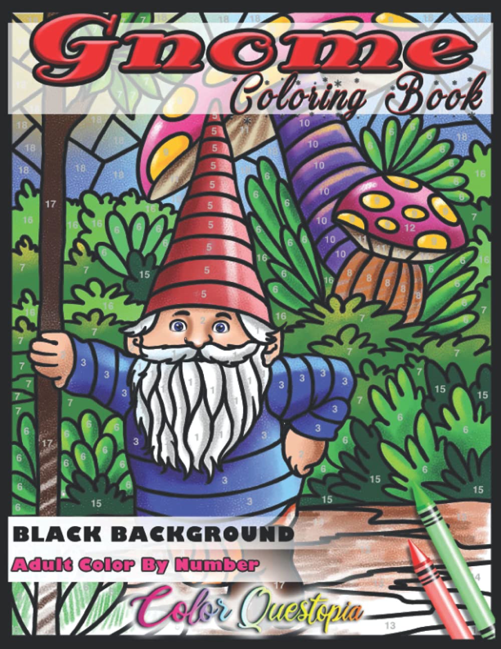 Adult Color By Number Gnome Coloring Book BLACK BACKGROUND Cute