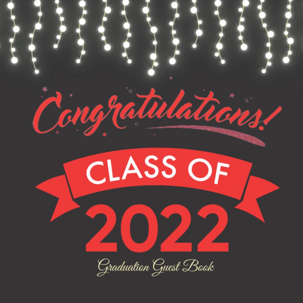 Congratulations Class Of 2022 Graduation Guest Book Black and Red