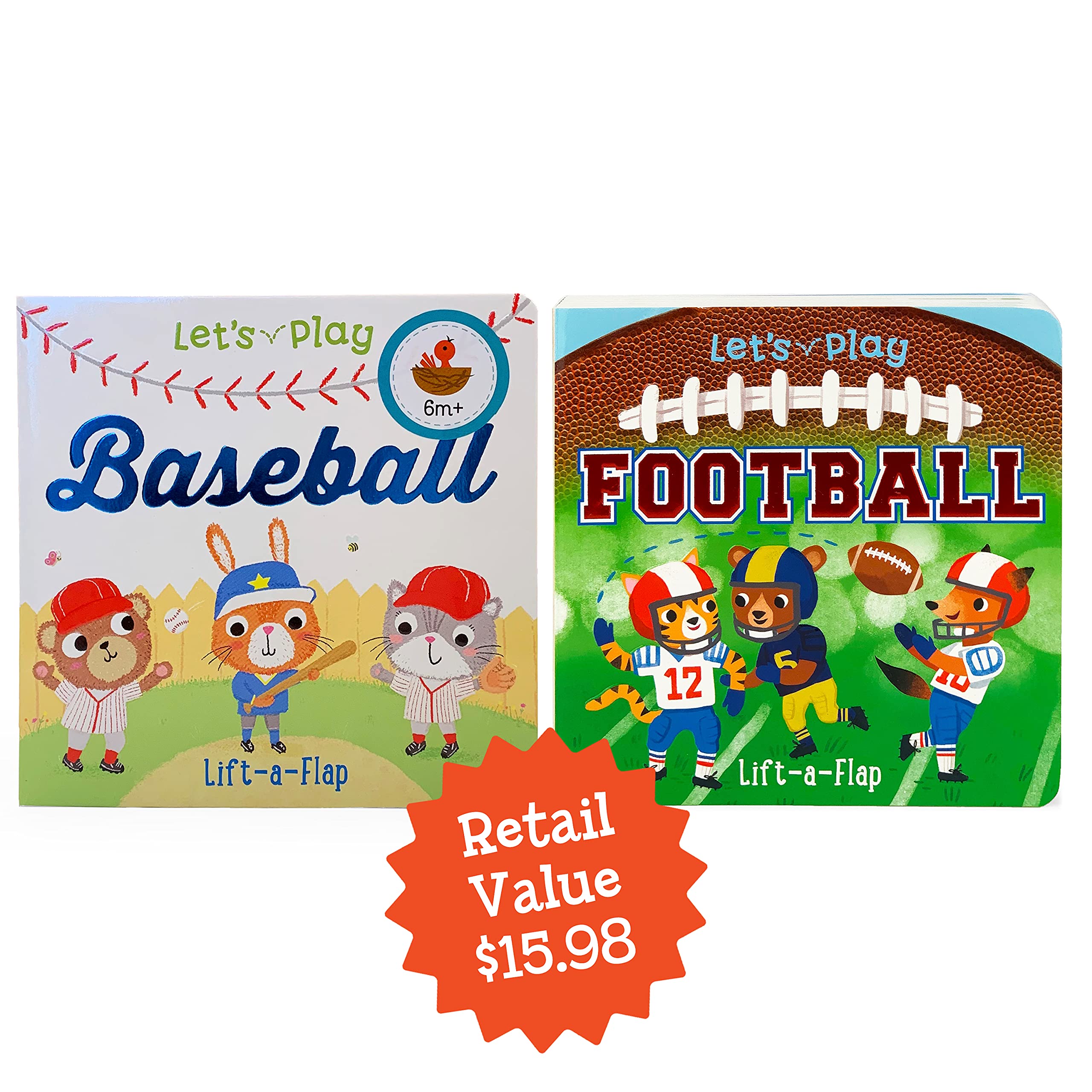 Let's Play Football & Baseball LiftaFlap Board Book 2 Pack for Babies and Toddlers, Ages 14