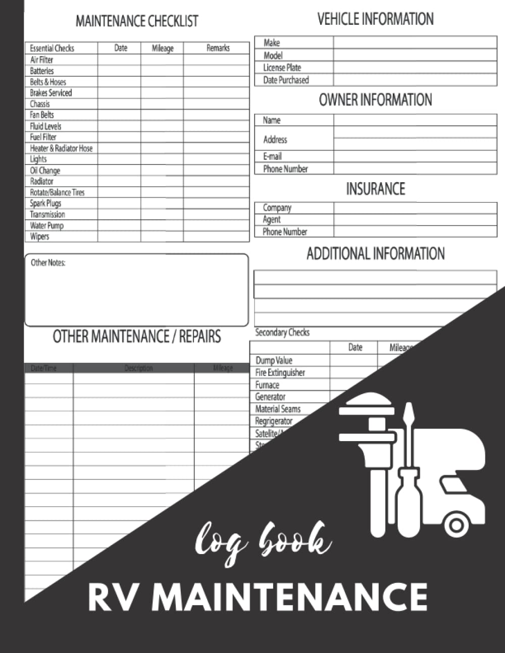 RV Maintenance Log Book The best travel logbook RV Repair and