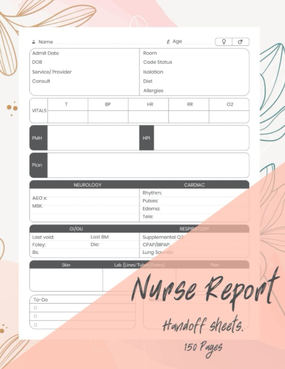 Nurse Report Handoff Sheets Nursing Report Sheets Notebook