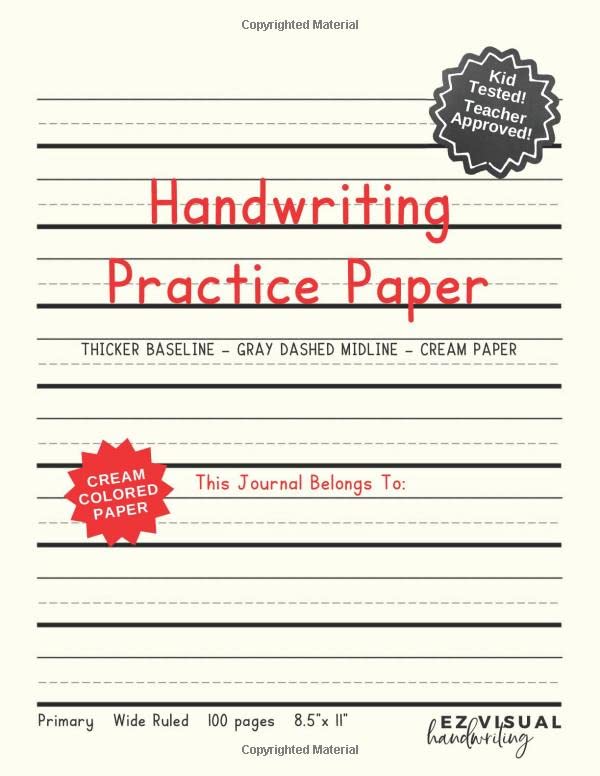 Handwriting Practice Paper Thick Baseline Cream Paper Composition