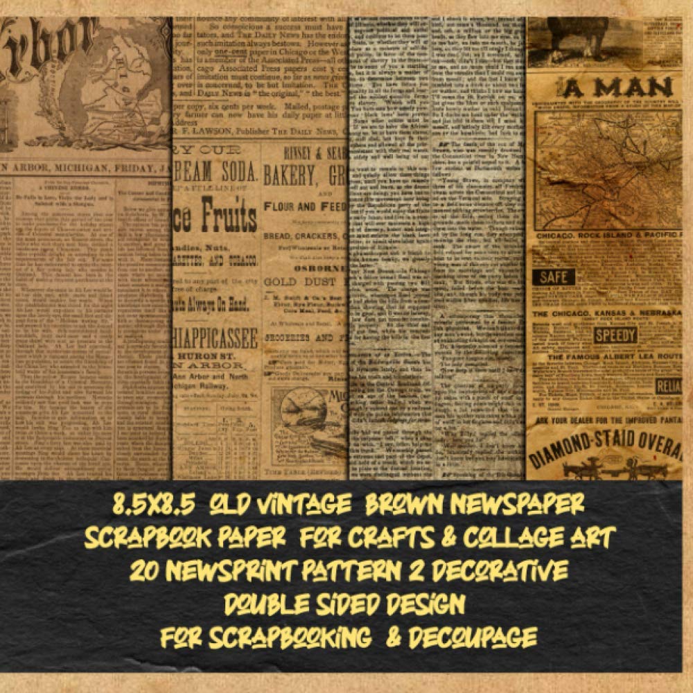 8.5x8.5 old vintage brown newspaper scrapbook paper for crafts