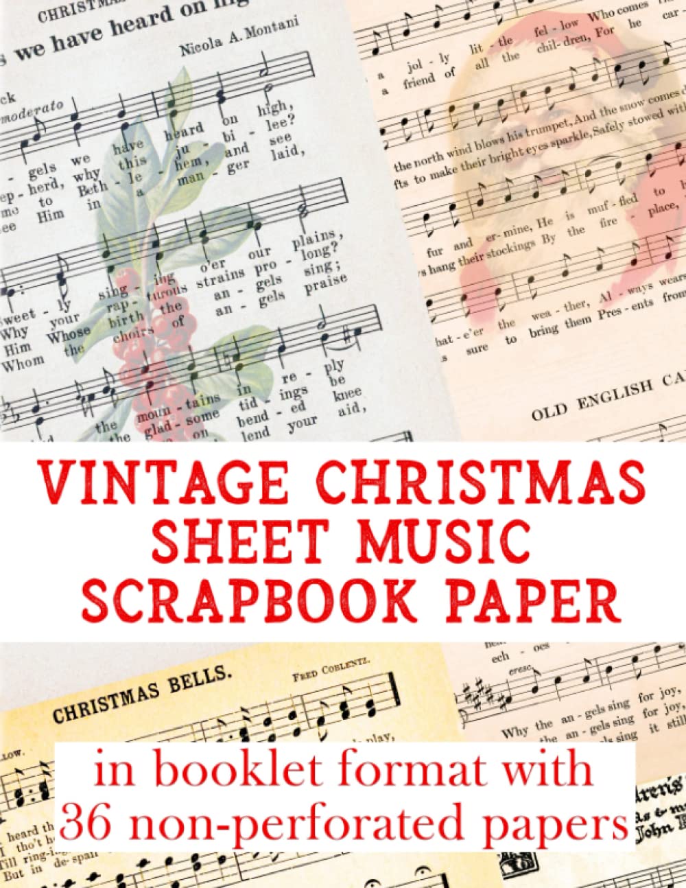 Vintage Christmas Sheet Music Scrapbook Paper Ephemera Book with 36
