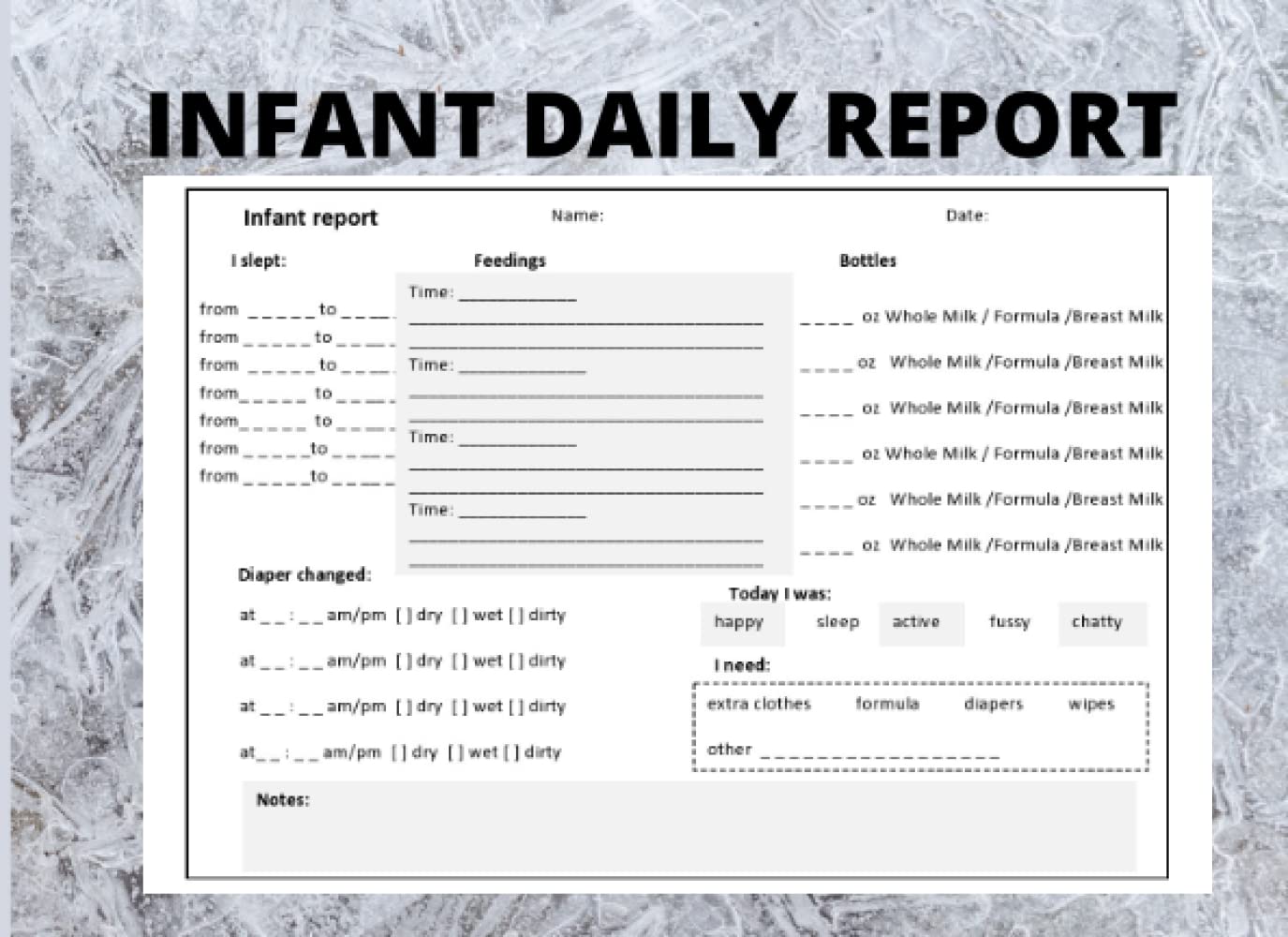 Infant daily report Infant Daily Report InHome Preschool, Daycare