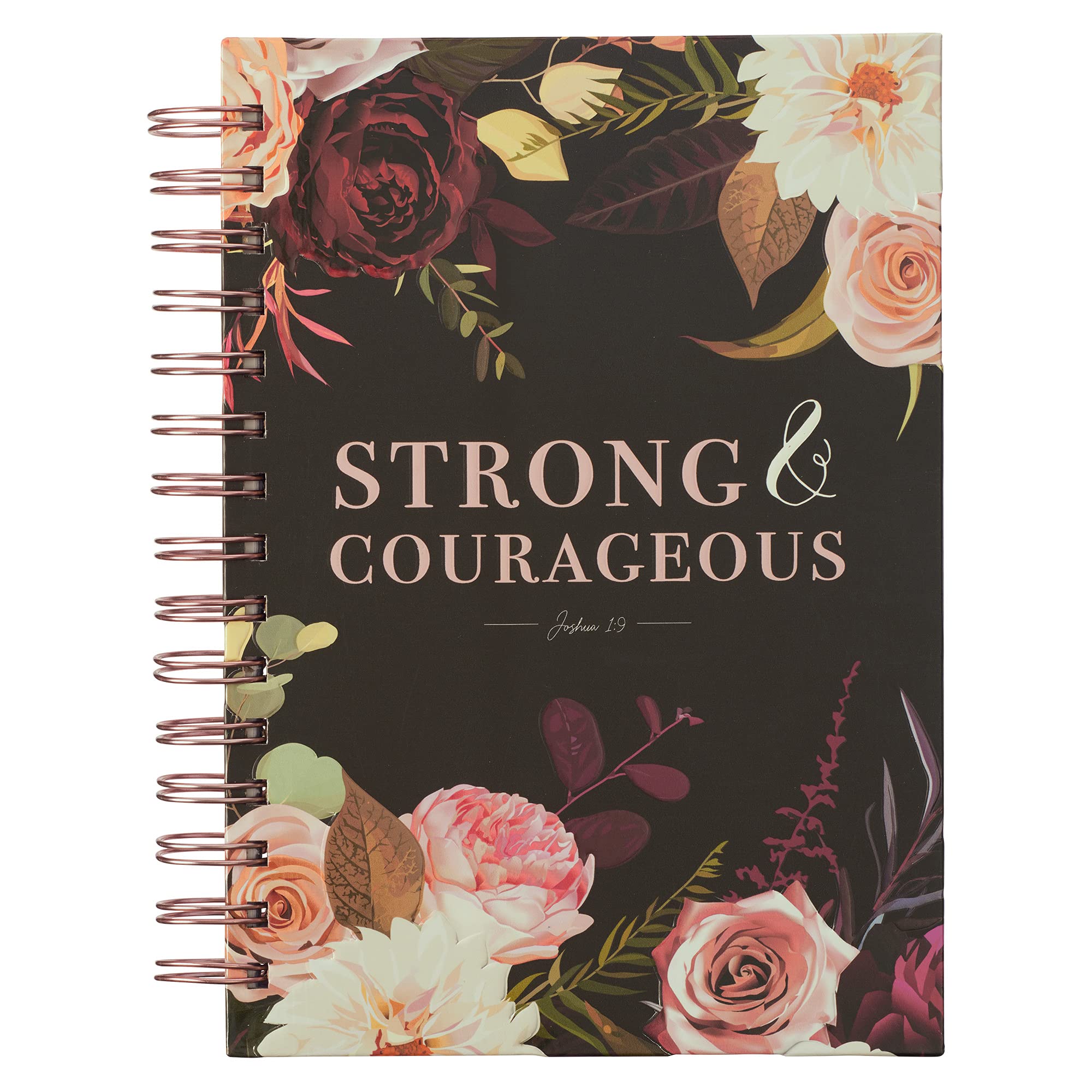 Christian Art Gifts Journal w/Scripture Strong And Courageous Joshua 19 Bible Verse Rose Floral