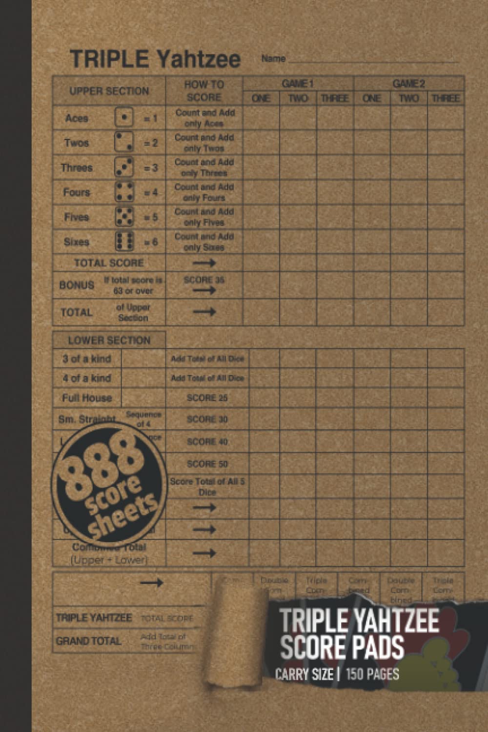 Triple Yahtzee Score Pads Carry Size Triple Yahtzee Score Sheets, The