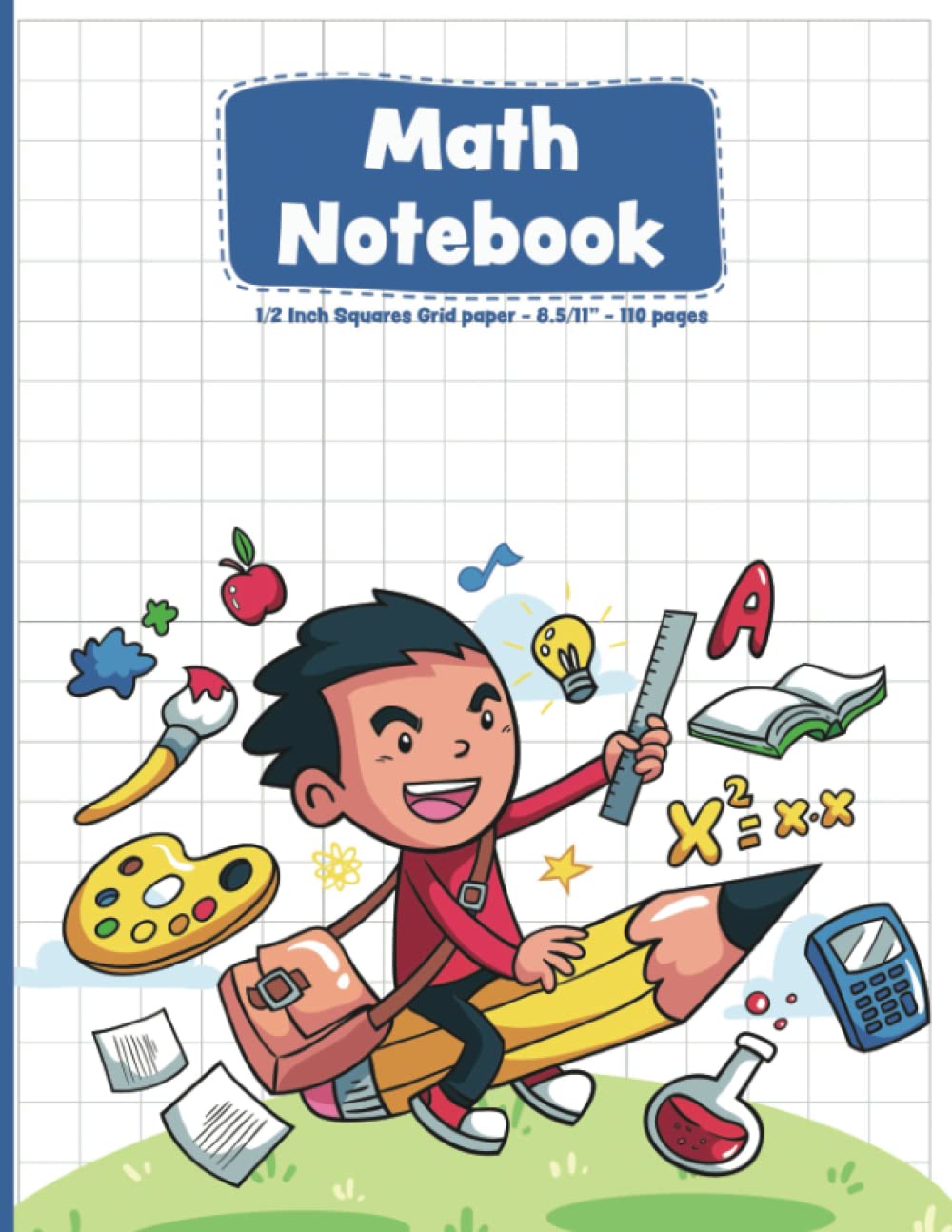 Math Notebook Graph Paper 1/2 Inch Squares Quad Ruled Grid Paper Large