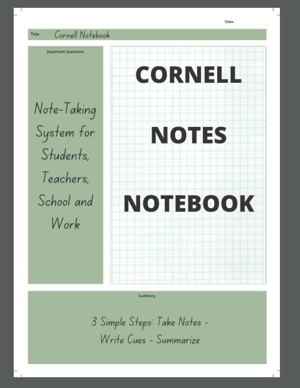 Cornell Notes Notebook: Paper Grid Composition Book For Students ...