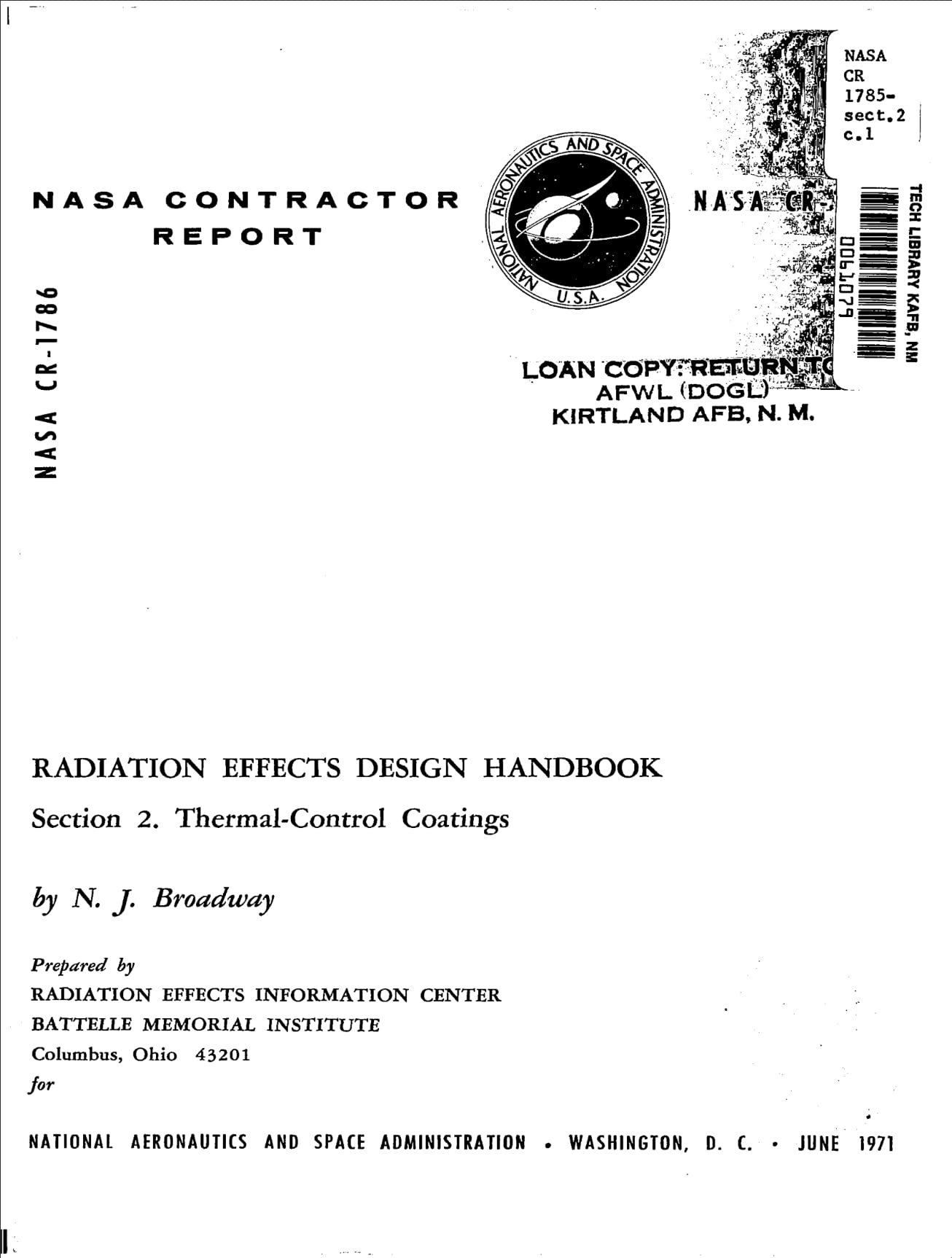 Radiation Effects Design Handbook. Section 2 ThermalControl Coatings