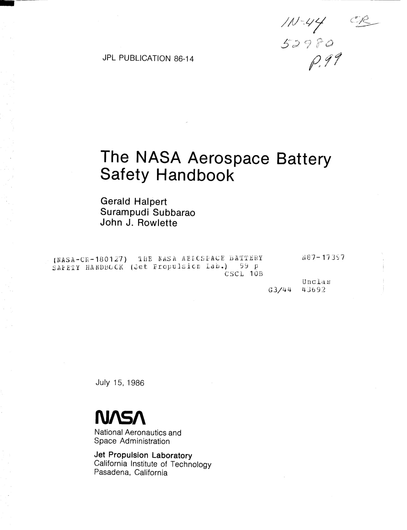 The NASA Aerospace Battery Safety Handbook by National Aeronautics and
