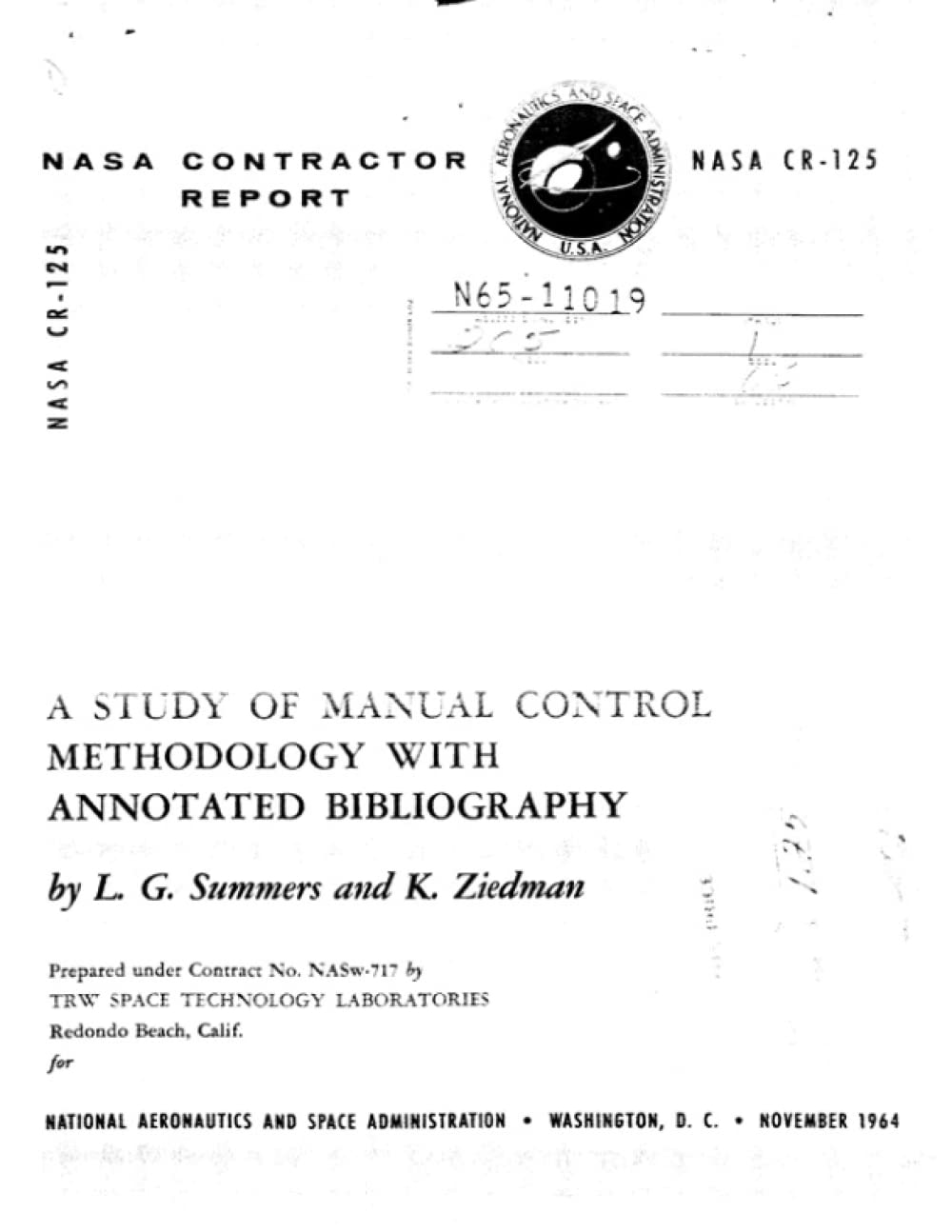 A Study of Manual Control Methodology With Annotated Bibliography