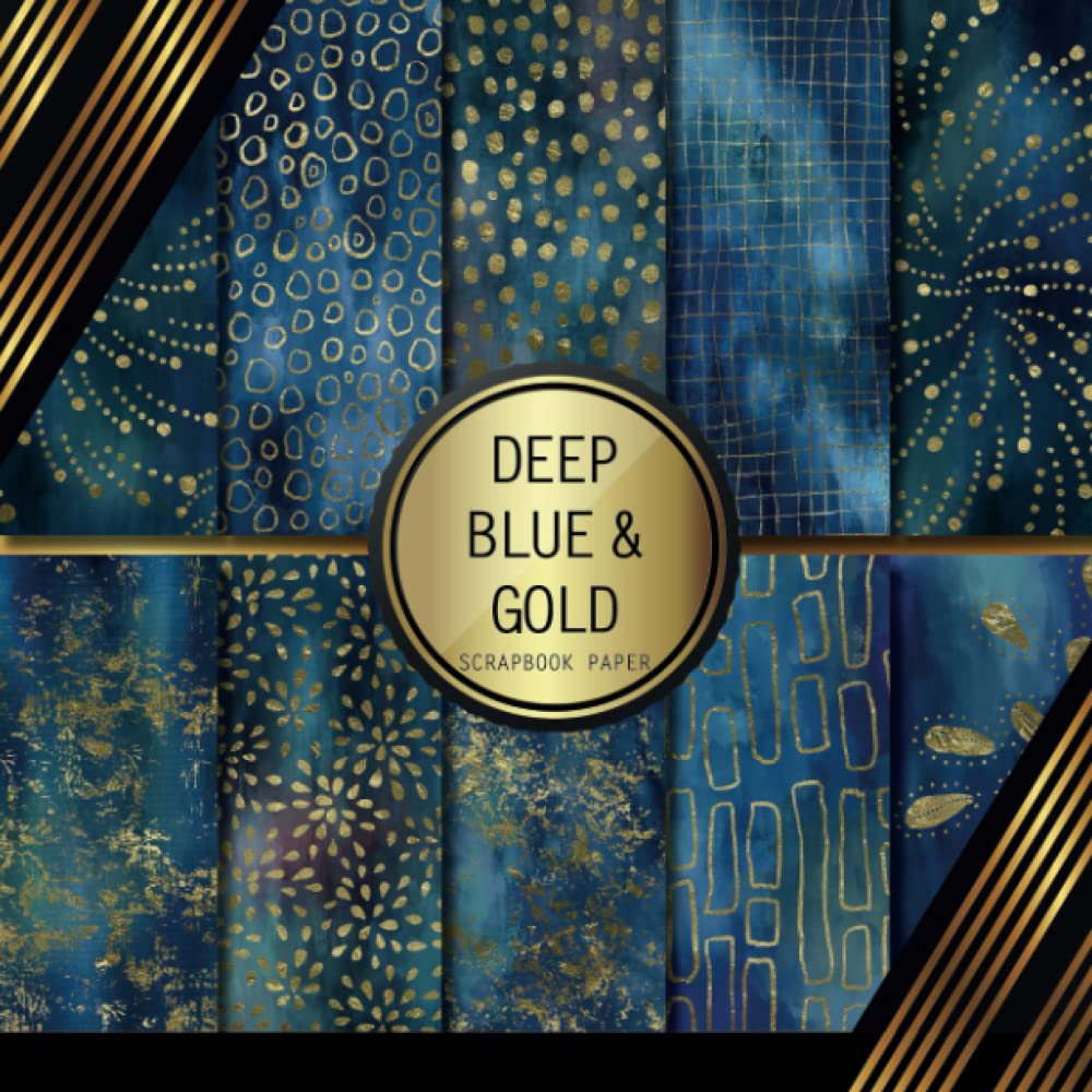 Scrapbook Paper Deep Blue & Gold Double Sided Craft Paper For Card