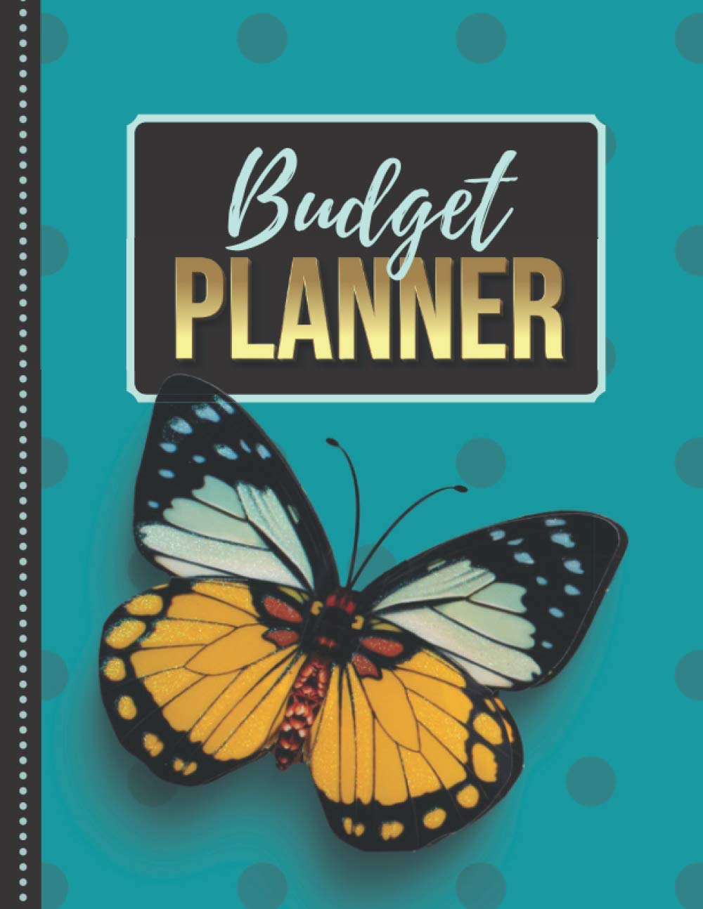 Budget planner teal peach black butterfly cover undated daily