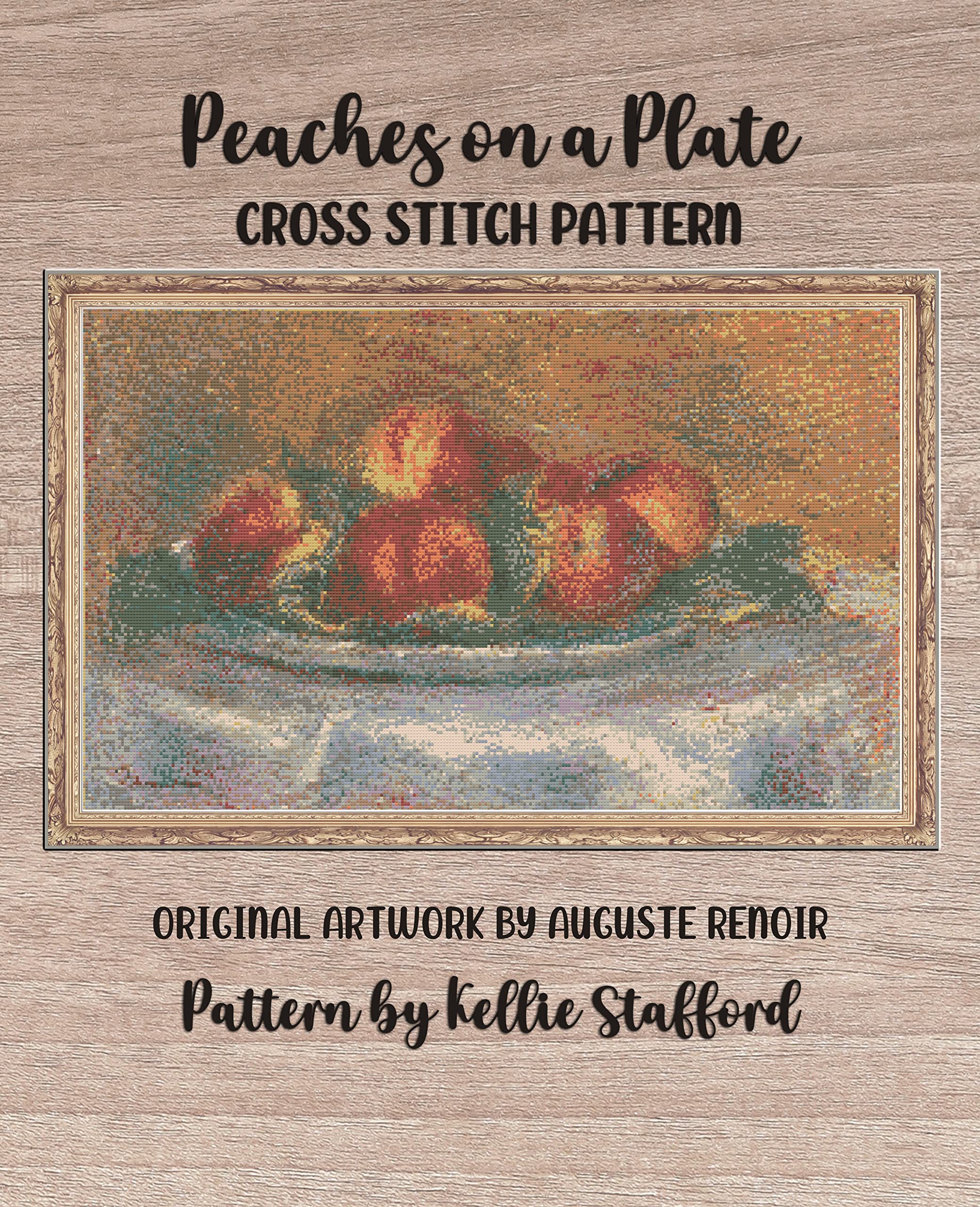 Peaches on a Plate Cross Stitch Pattern Original artwork by Auguste