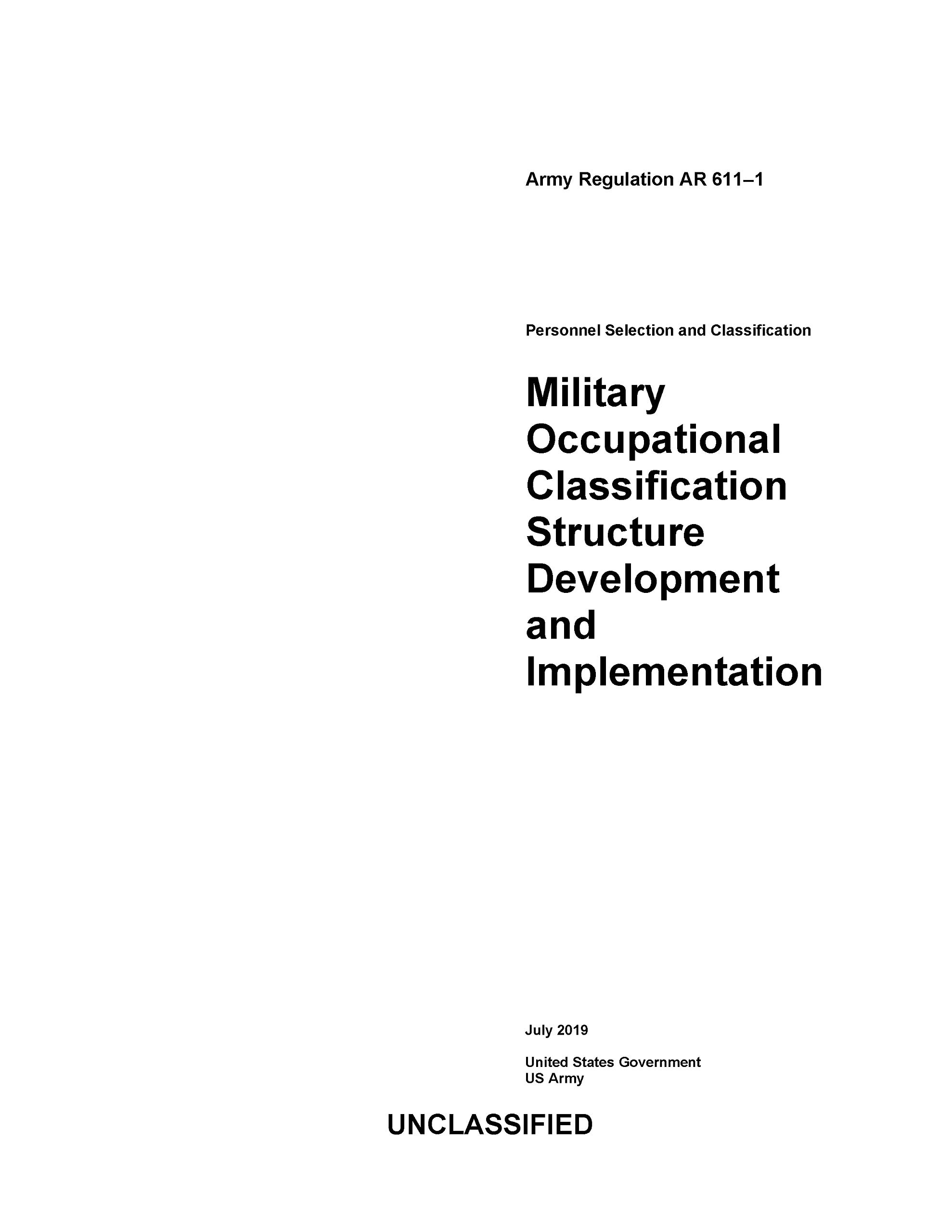 Army Regulation AR 611 1 Military Occupational Classification Structure