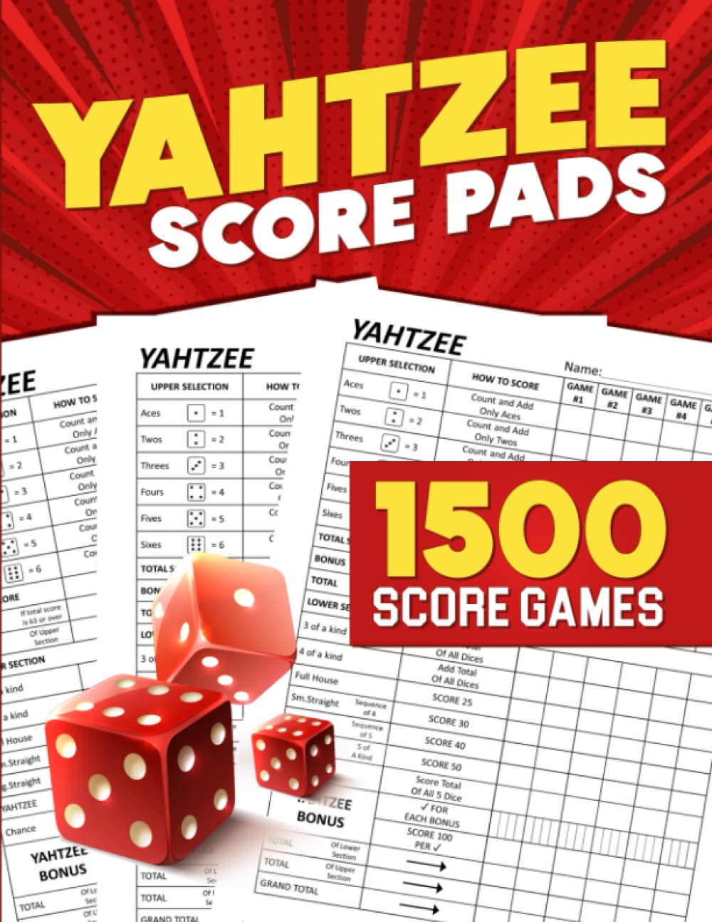 Yahtzee Score Pads: 1500 Large Print Score Games Sheets by Keith Kim ...