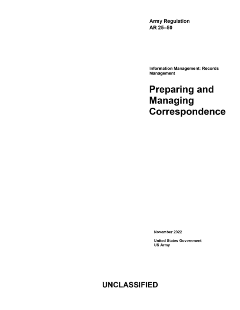 Army Regulation AR 2550 Preparing and Managing Correspondence November