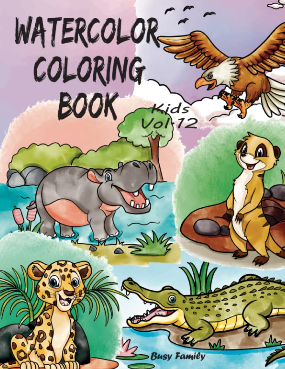 Watercolor Coloring Book Kids (Vol.12 Wild Animals with FUN FACTS) 12