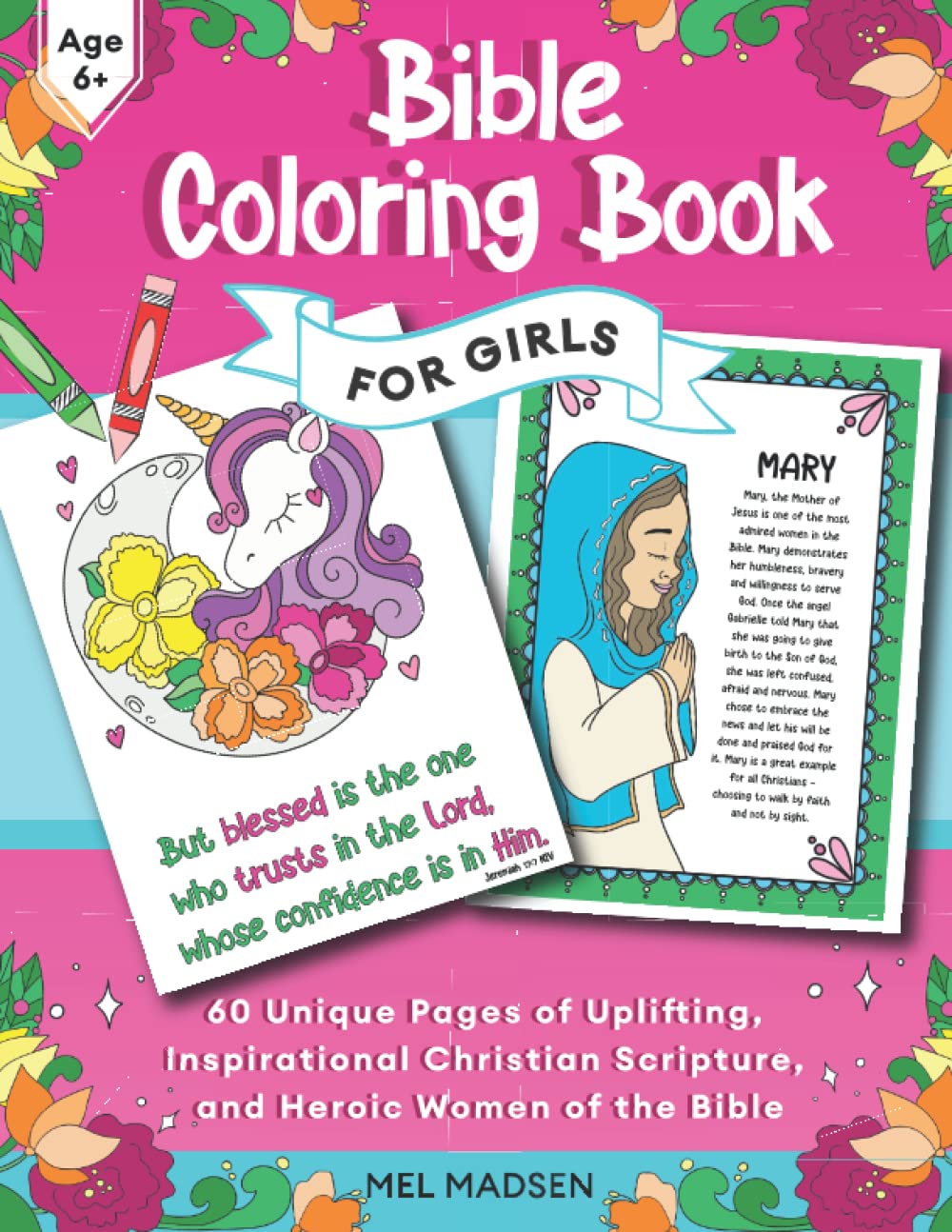 Bible Coloring Book For Girls Age 6+. 60 Unique Pages of Uplifting ...