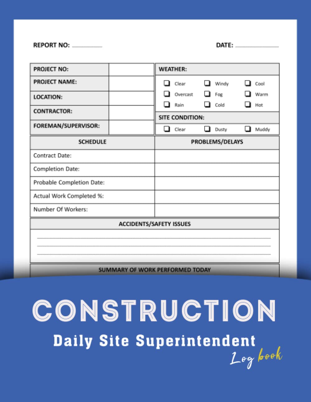 Construction Daily Site Superintendent Log Book Job Site Project
