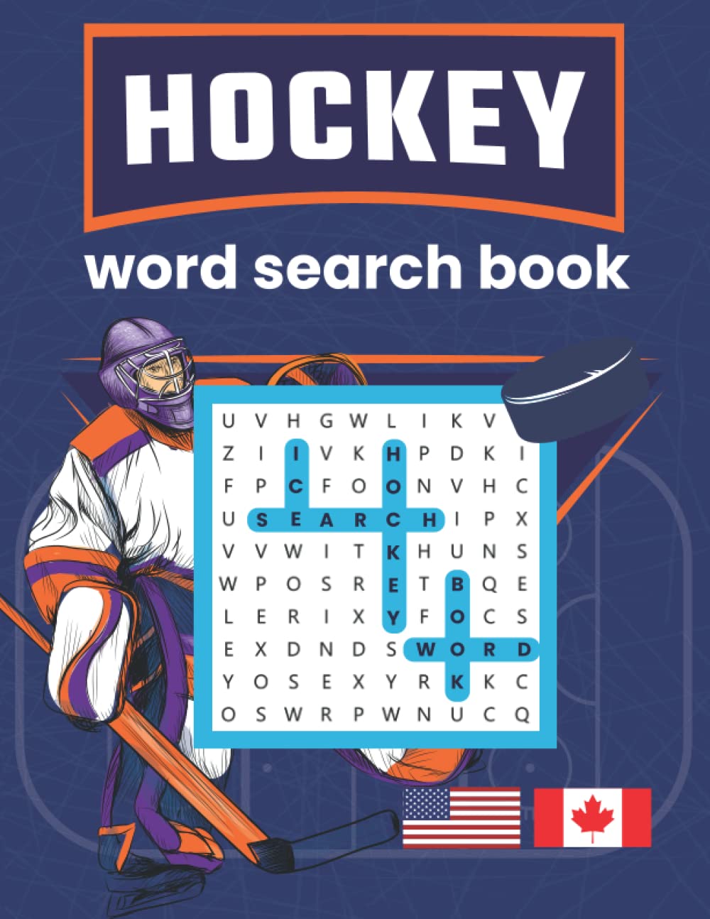 Hockey word search book. Easy brain exercises for adults and ice
