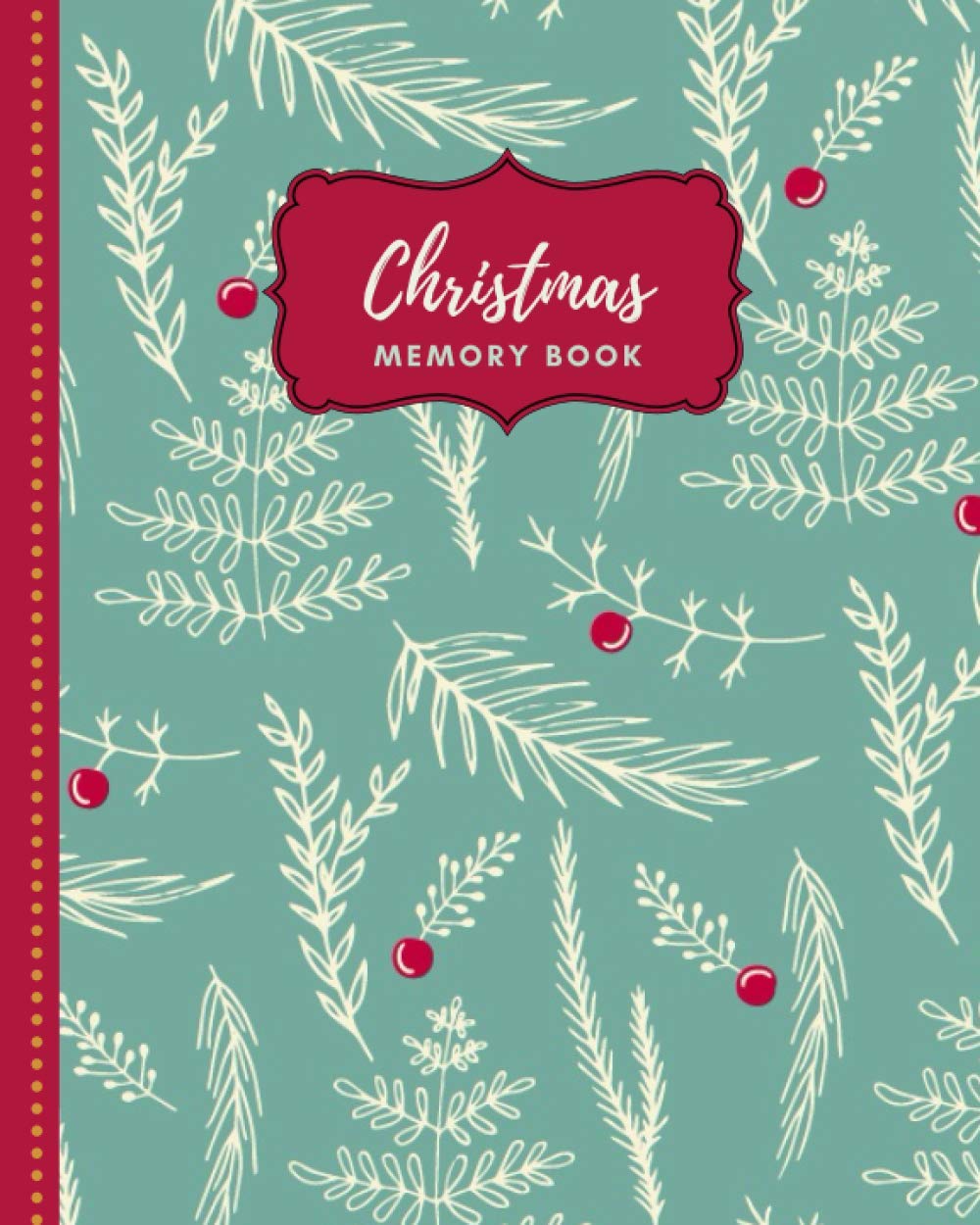 Christmas memory book green cover with red berry and fir pine branches
