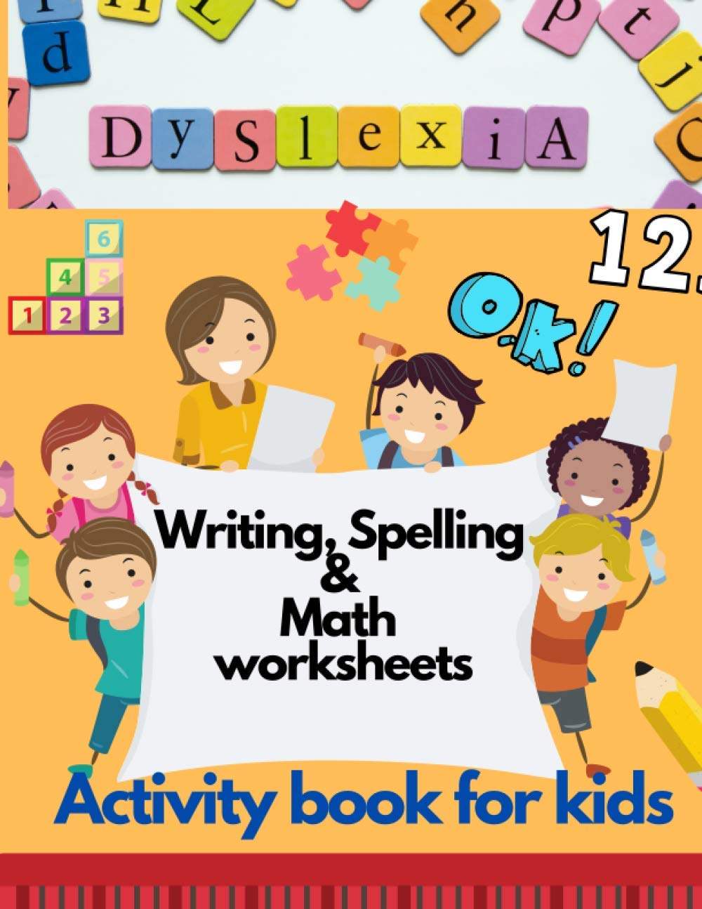 Dyslexia Writing, Spelling & Math worksheets Activity book for kids