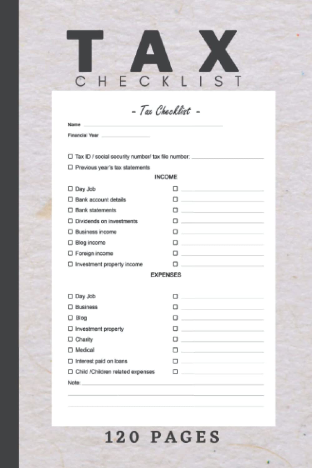 Tax Checklist Notebook Simple Tax Preparation Guided Journal Including